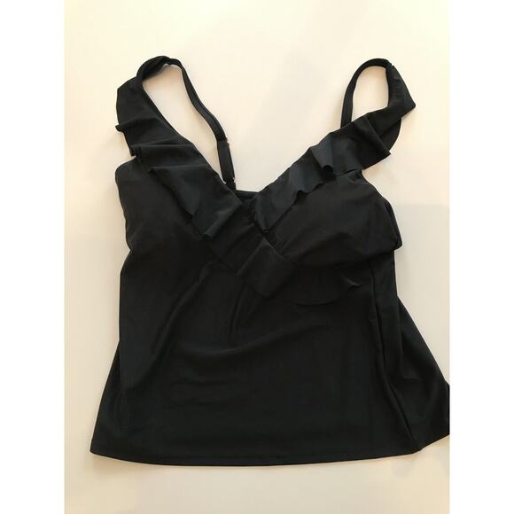 12 Chaps Women's Black Bathing Swim Suit Top New V-Neck Ruffle Adjustable Strap - Picture 2 of 7